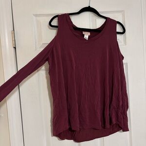 Women's Burgundy Cold Shoulder Top
